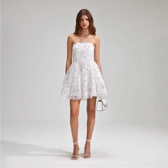 Self Portrait White Beaded Sequin Bandeau mini dress size US2 - Picture 4 of 10